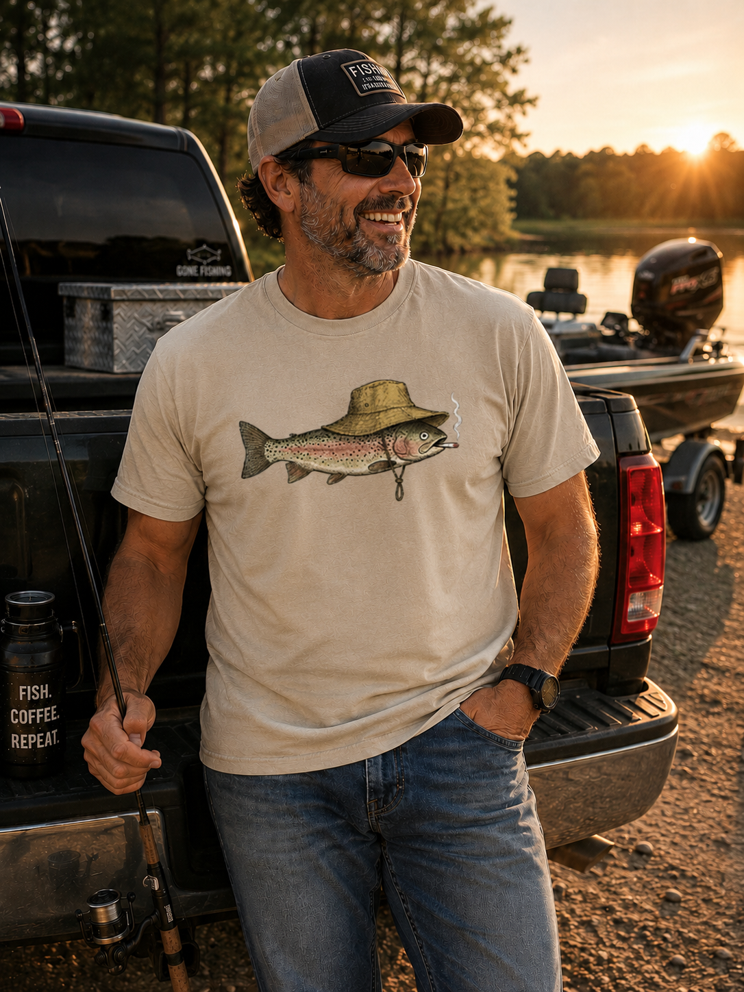 Cool Trout Fish Smoking Outdoor Angler Humor Art T-Shirt