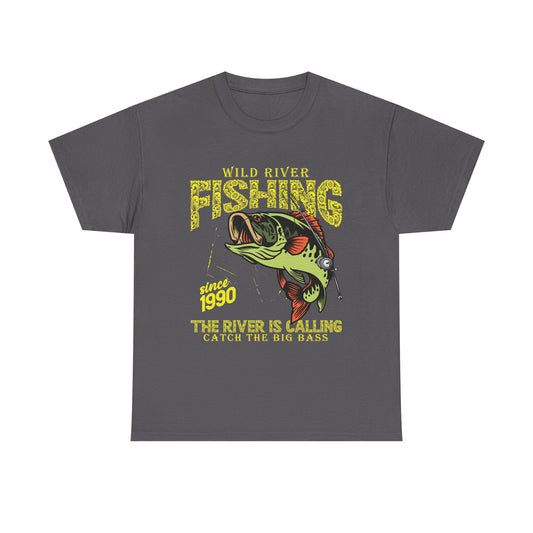 Fishing T‑Shirt — "Wild River Fishing" Big Bass Tee (Since 1990)