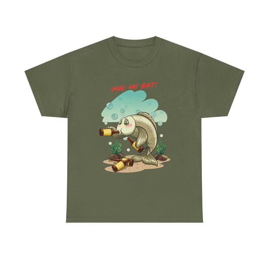 Fishing T-Shirt — "Give Me Bait!" Funny Bass Angler Tee