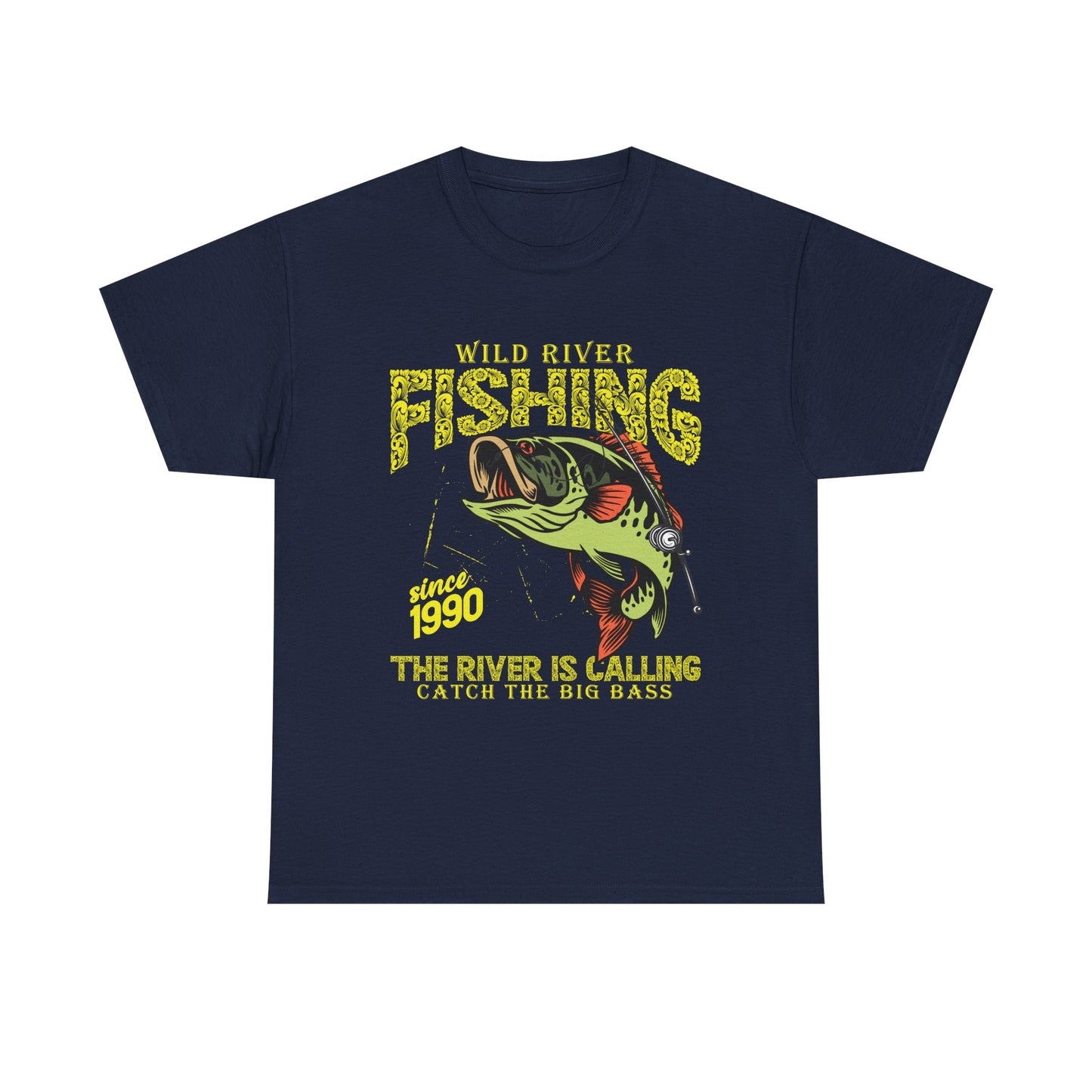 Fishing T‑Shirt — "Wild River Fishing" Big Bass Tee (Since 1990)