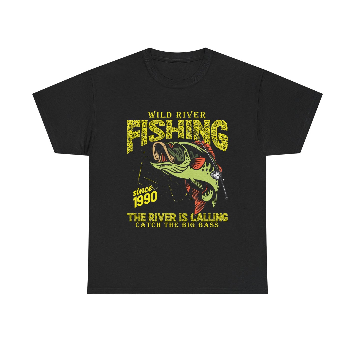 Fishing T‑Shirt — "Wild River Fishing" Big Bass Tee (Since 1990)
