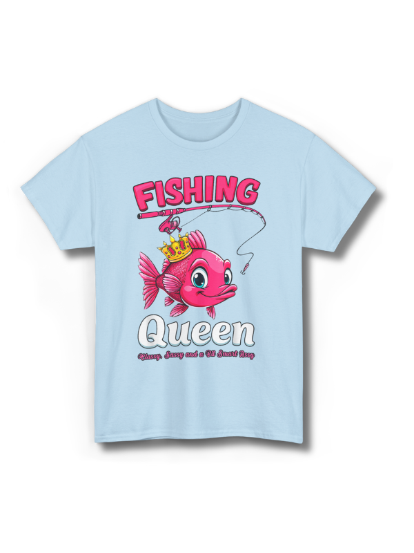 Fishing Queen Unisex T-Shirt — Cute Pink Fish Crown Graphic for Women Anglers