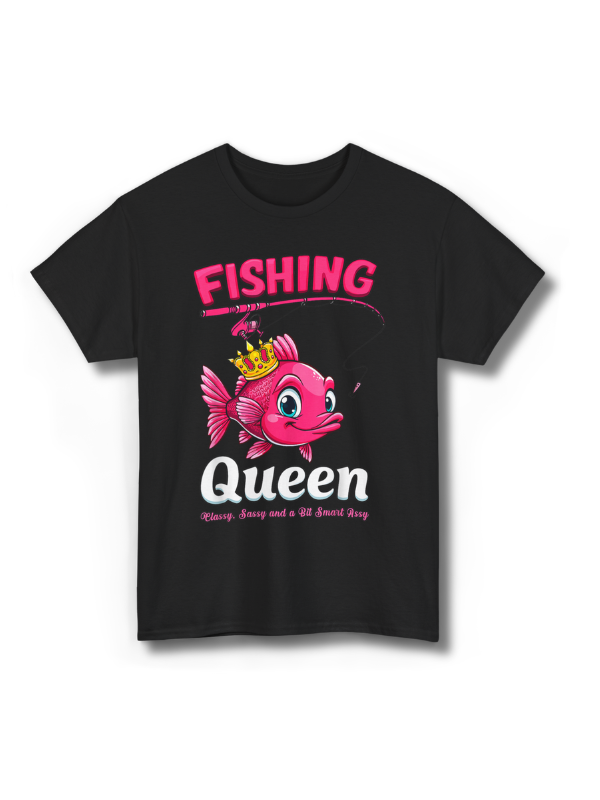 Fishing Queen Unisex T-Shirt — Cute Pink Fish Crown Graphic for Women Anglers
