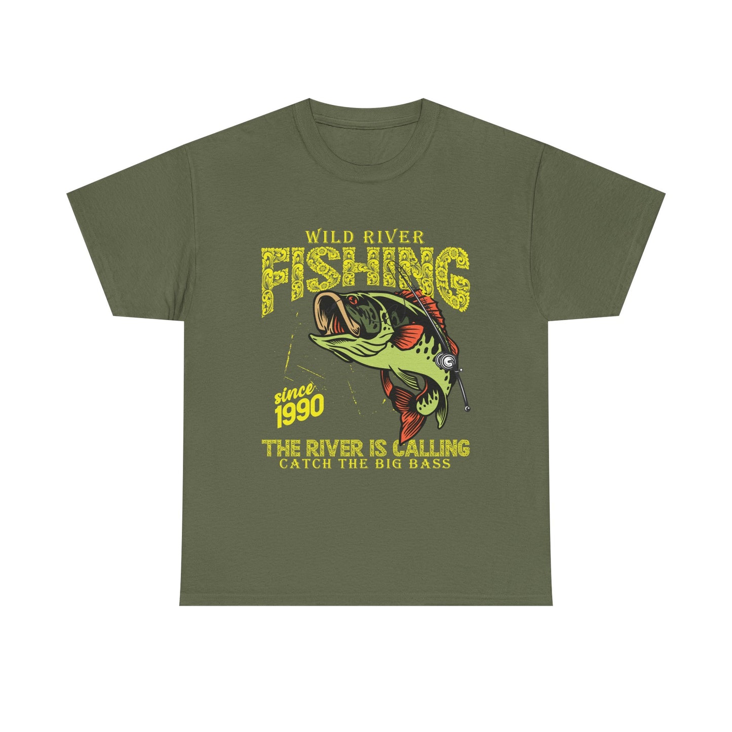 Fishing T‑Shirt — "Wild River Fishing" Big Bass Tee (Since 1990)