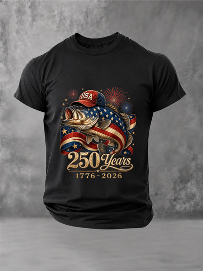 USA 250 Years Bass Fishing Freedom T-Shirt