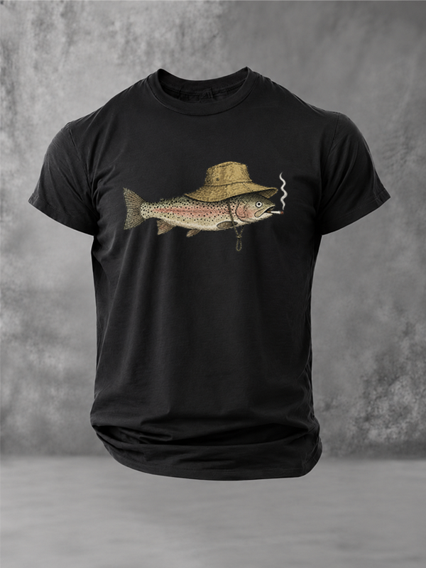 Cool Trout Fish Smoking Outdoor Angler Humor Art T-Shirt