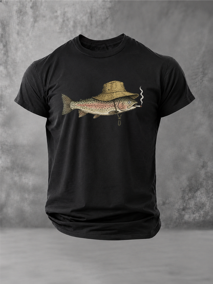 Cool Trout Fish Smoking Outdoor Angler Humor Art T-Shirt