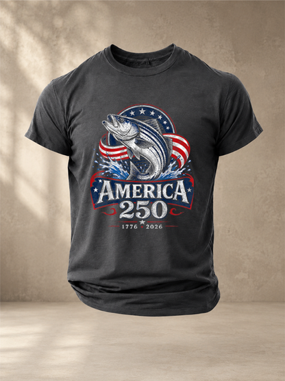 Fishing USA Flag 250th Birthday T-Shirt