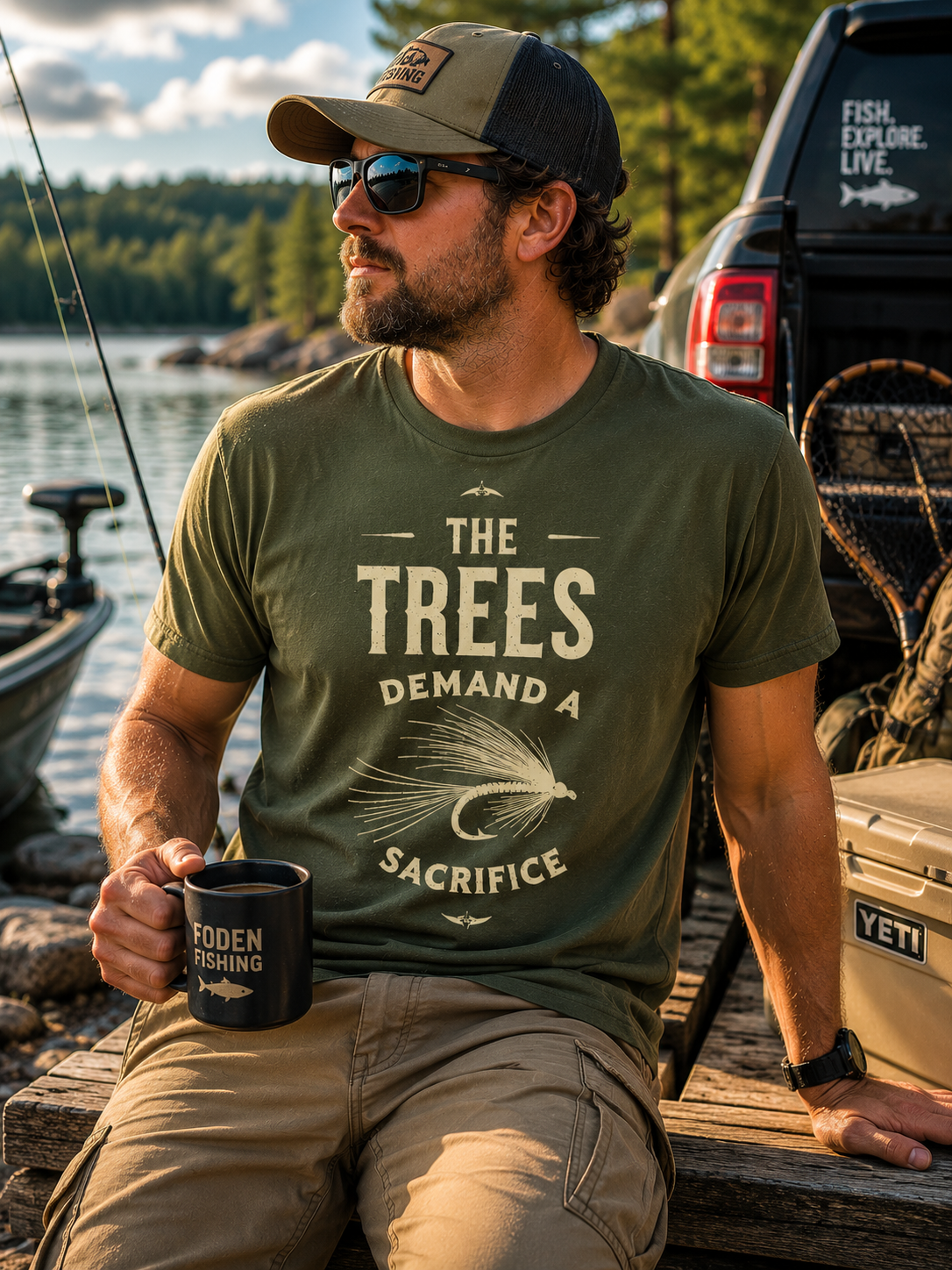 T-Shirt — “The Trees Demand a Sacrifice” Vintage Fly Fishing Graphic Tee
