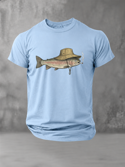 Cool Trout Fish Smoking Outdoor Angler Humor Art T-Shirt