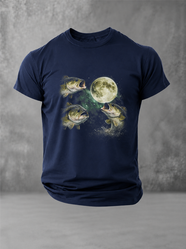 Bass Fish Howling to The Moon Vintage Angler Fisherman T-Shirt