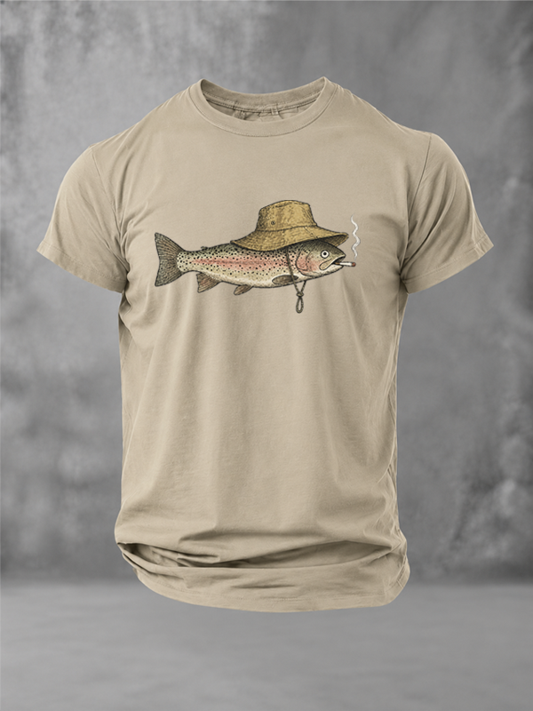 Cool Trout Fish Smoking Outdoor Angler Humor Art T-Shirt
